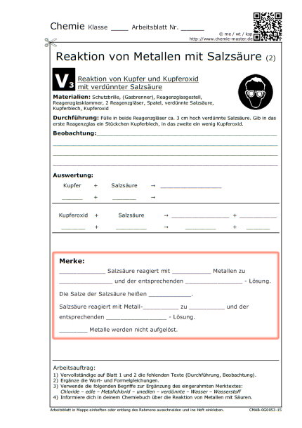 Reaktionen von Metallen mit Salzsäure (G-Kurs)